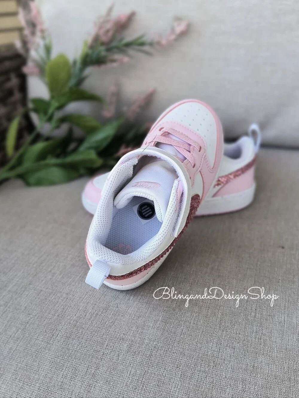 Swarovski Nike Court Borough Low Recraft Girls Toddler Bling Sneakers Pink White